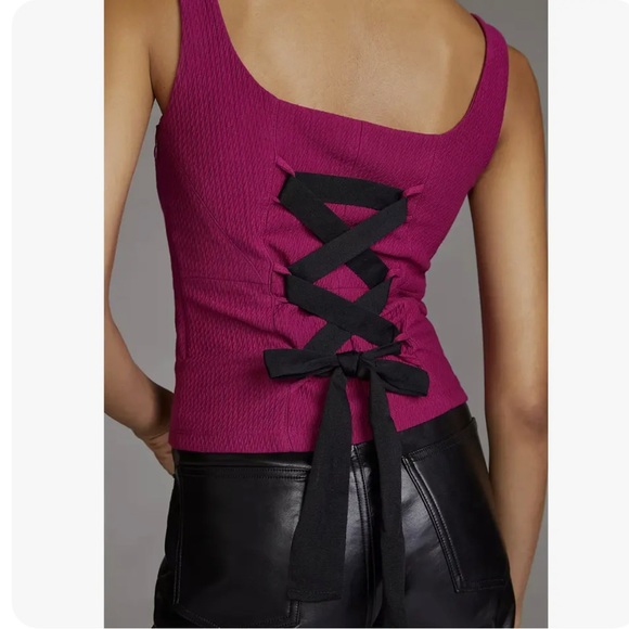 Anthropologie Maeve Tie Back Lace AIP Corset Tank Top Knit Blouse - Picture 2 of 6